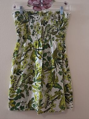 J. Crew Green Floral Strapless Mini Dress Small Cotton New